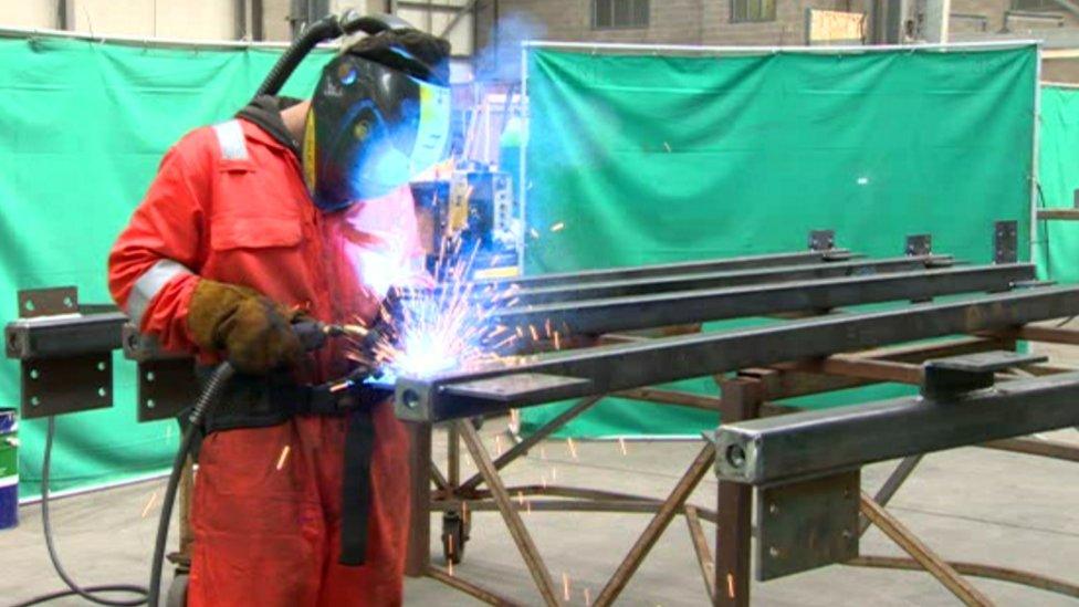 Worker welding