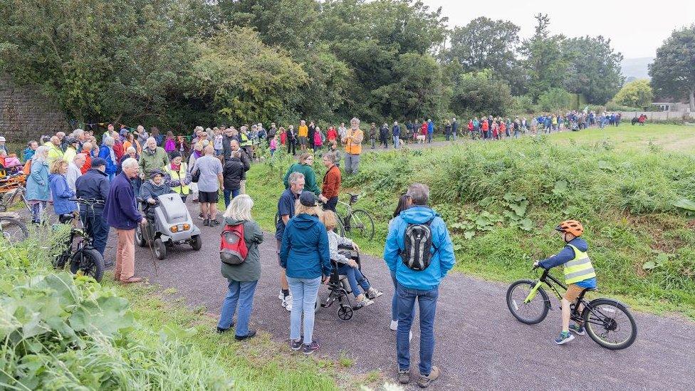 People walking on a new path