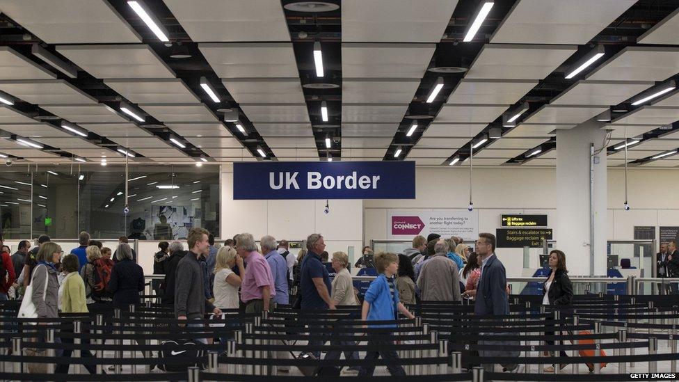 Passport control at Gatwick Airport