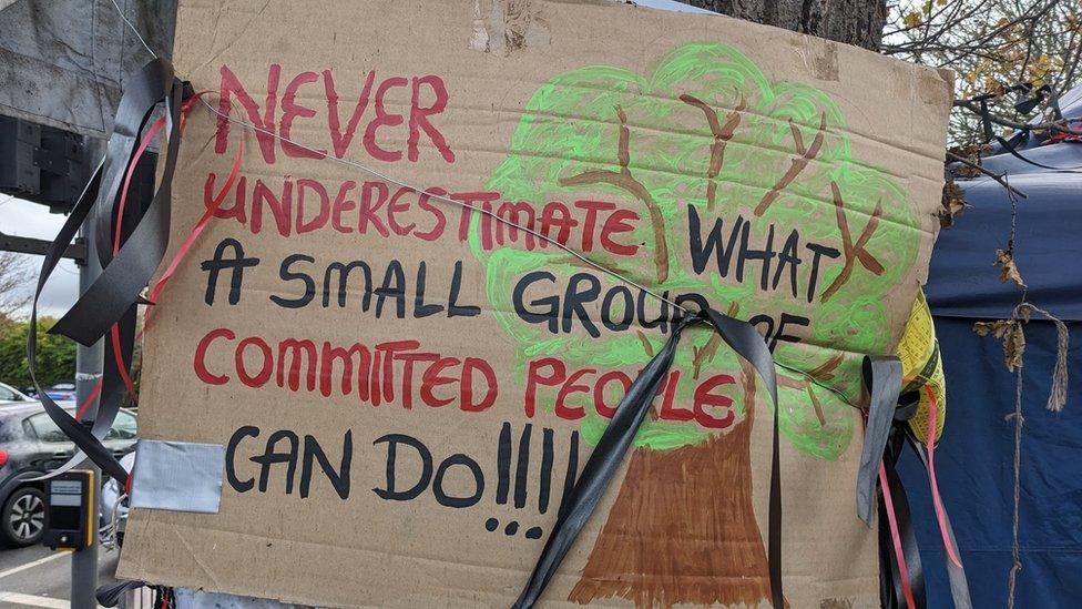 A sign at the Rochford tree camp