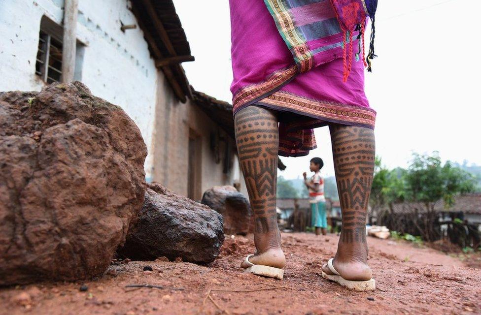 A Baiga woman with her tattoos