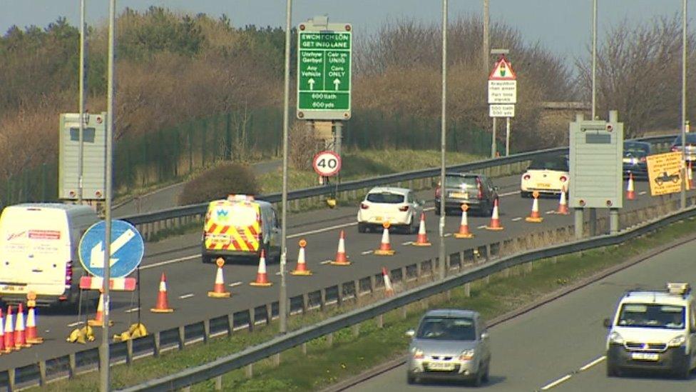 Roadworks on A55