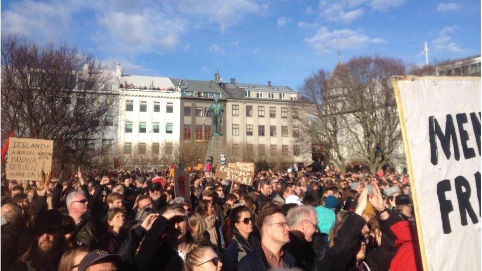 Protest in Austurvollur, Iceland