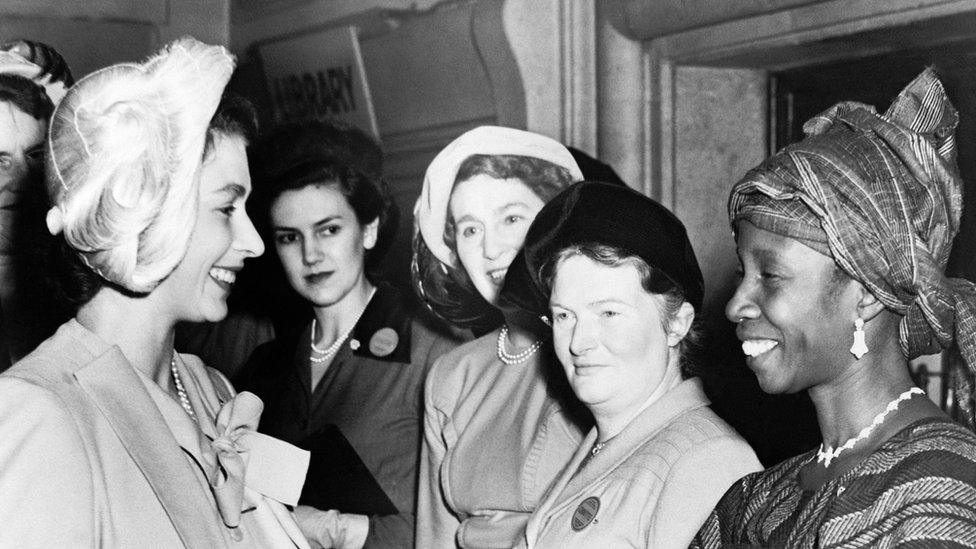 The Queen, then Princess Elizabeth, meeting members of the Mothers' Union at Central Hall, Westminster, London, in 1949