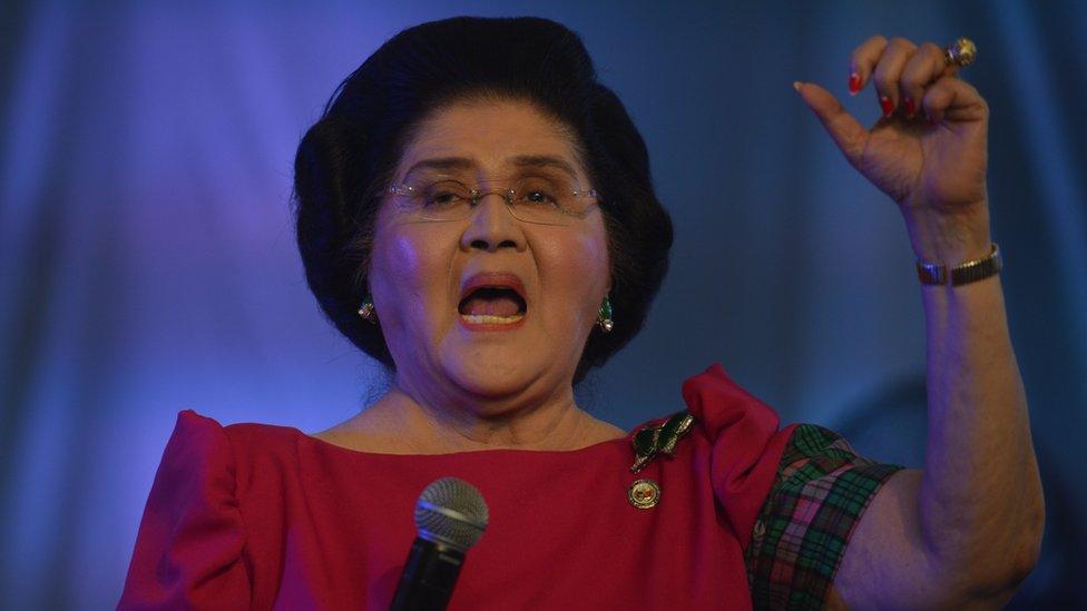 Imelda Marcos addressing a crowd at her birthday party in Manila on Tuesday