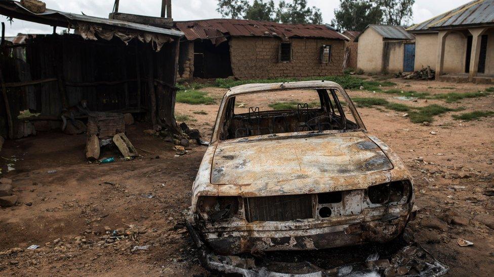 Burnt-out car in Plateau state