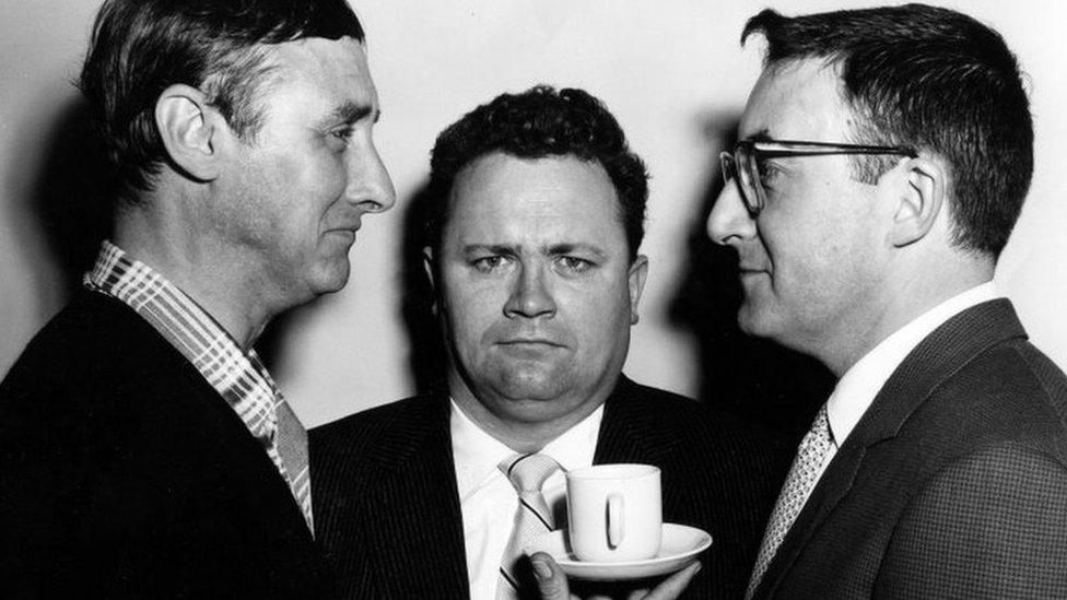 Harry Secombe with fellow Goons, Spike Milligan (left) and Peter Sellers, in 1958