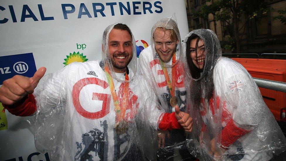 Aled Davies, Jonnie Peacock and Julie Rogers (R-L)