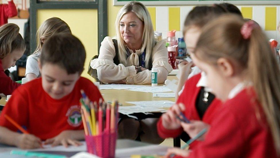 Headteacher Louise Jones in a class with pupils