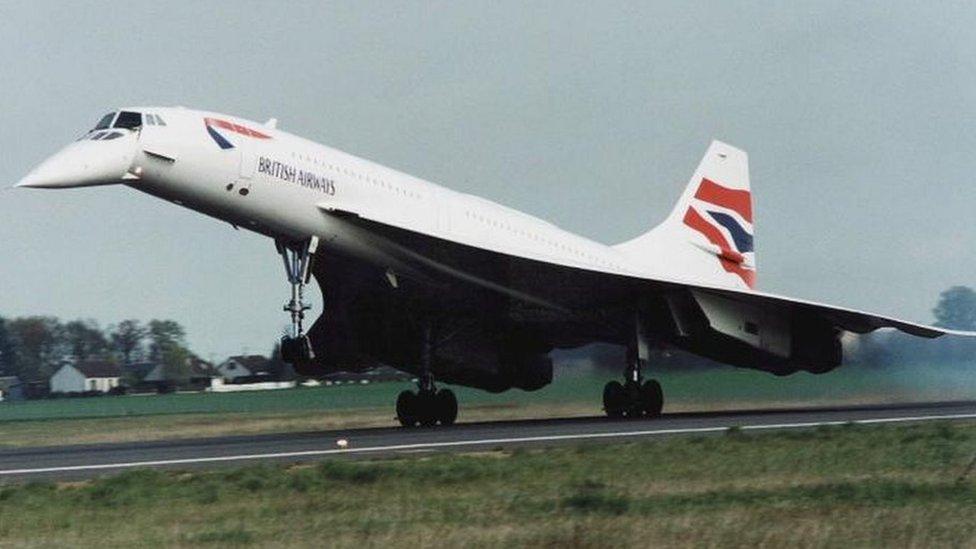 A Concord plane with British Airways branding on it