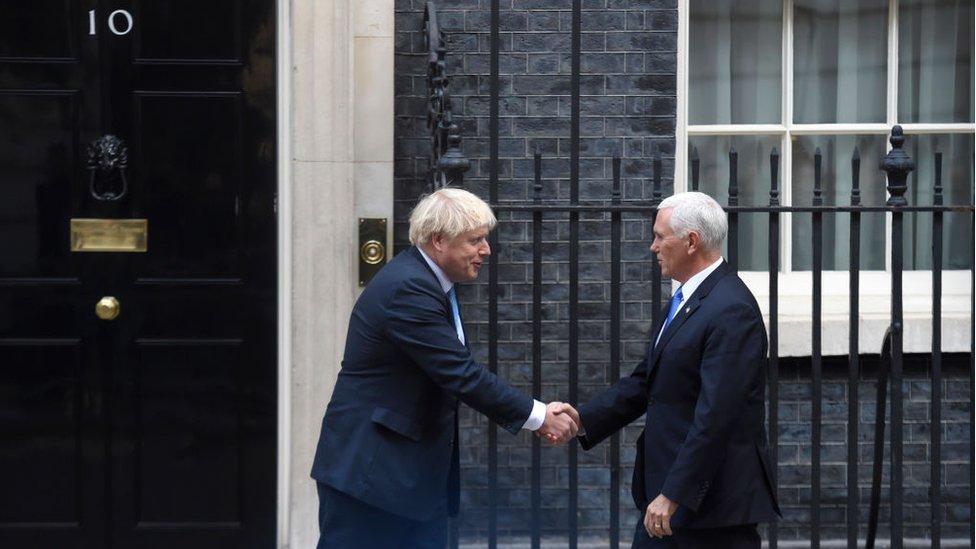 Prime Minister Boris Johnson greets US Vice President Mike Pence at 10 Downing Street