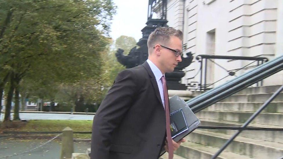 Matthew Scully-Hicks arriving at Cardiff Crown Court