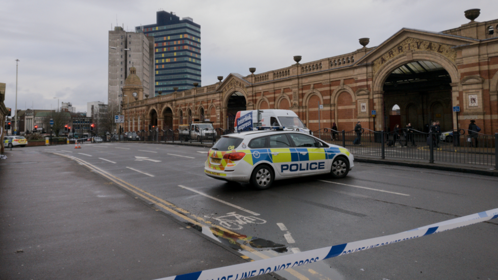 Police car outside the railway station