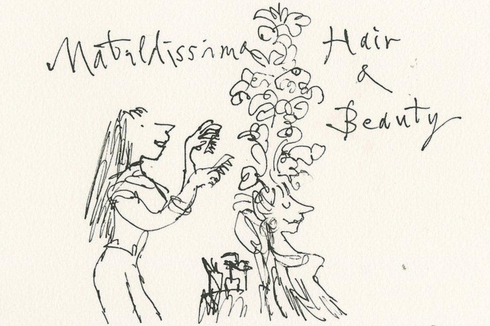 Matilda, in her 30s, working as a hairdresser by Sir Quentin Blake