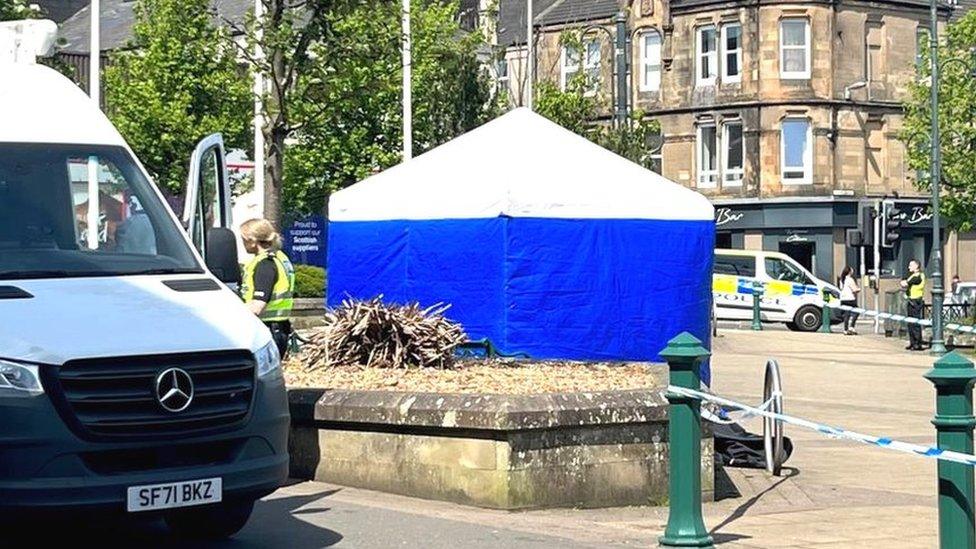 Houston Square, Johnstone, with police tent and cordon