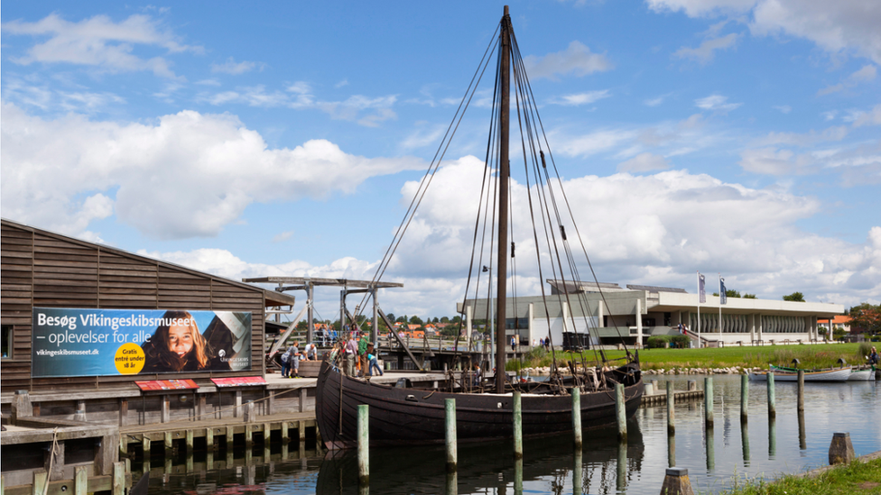 A view of a boat outside the Viking Ship Museum