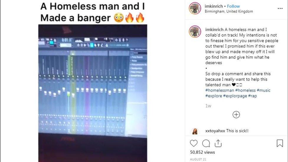 A screenshot of the post he put on Instagram