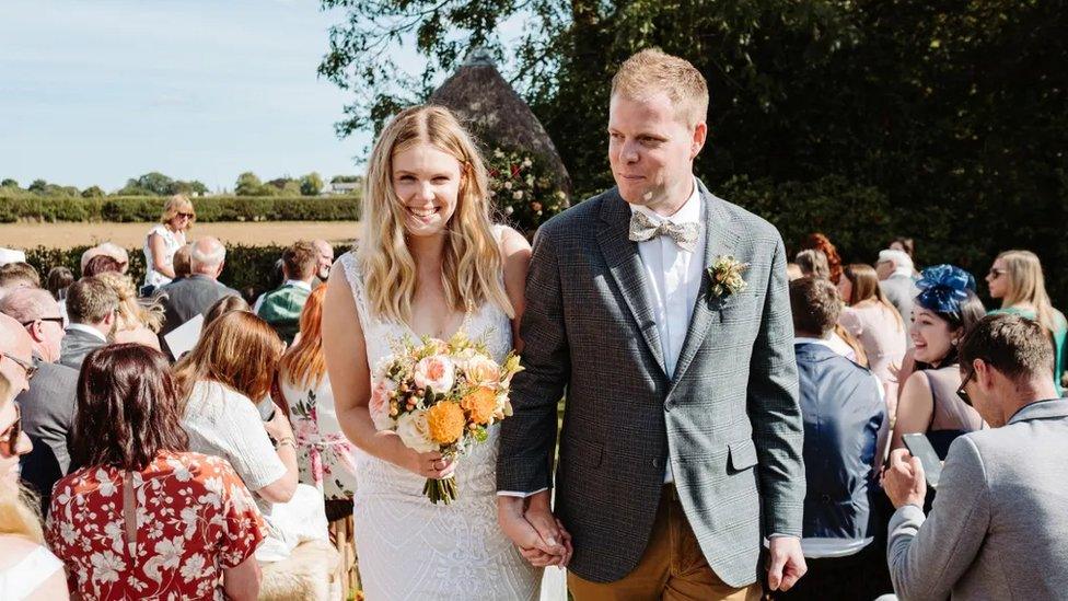 A couple at their humanist wedding ceremony