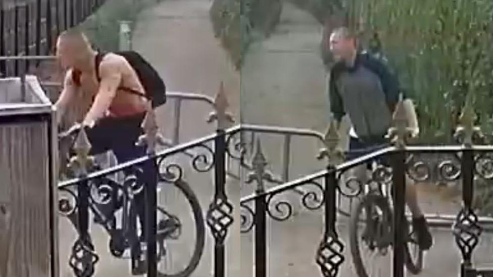 CCTV images of two men on bicycles