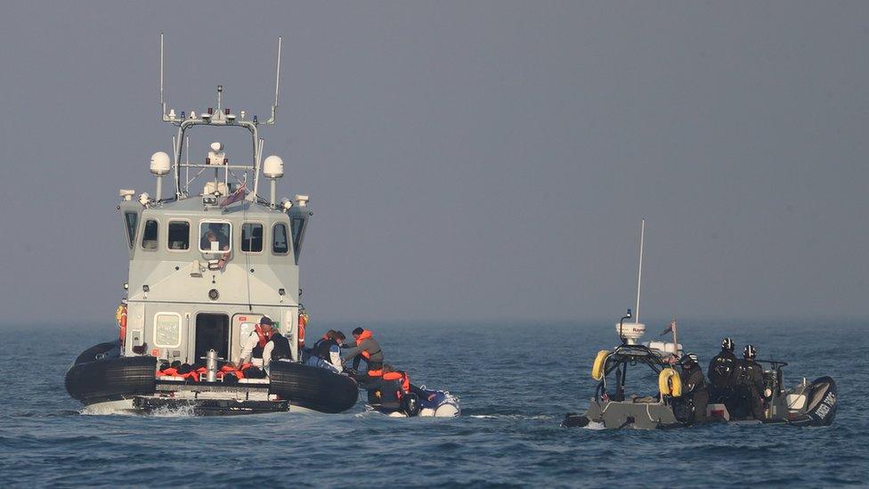 Migrants in boat in the English Channel