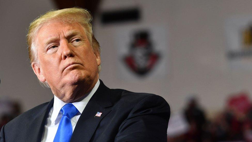 US President Donald Trump speaks during a "Make America Great Again" rally at the Eastern Kentucky University, in Richmond