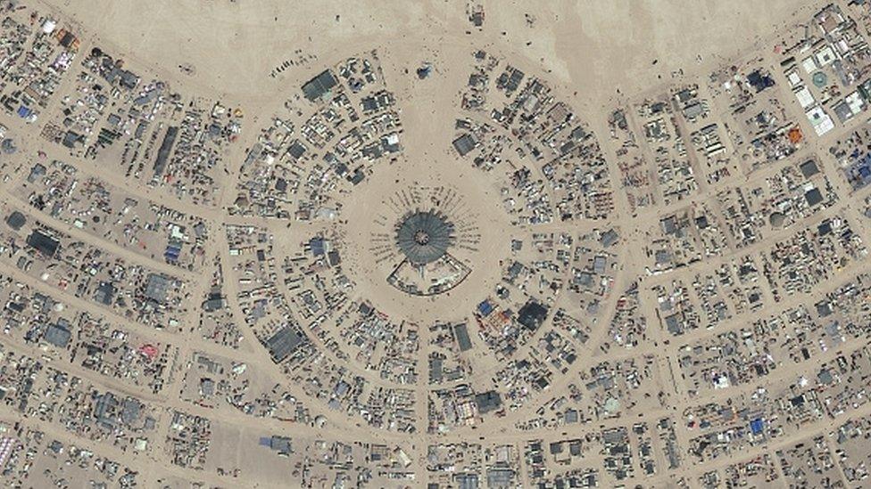 An aerial view of Burning Man festival in 2017