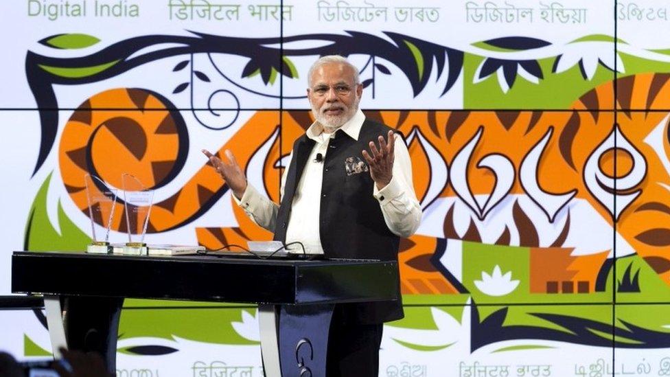 India"s Prime Minister Narendra Modi speaks about India"s digital initiatives at the Google campus in Mountain View, California September 27, 2015.