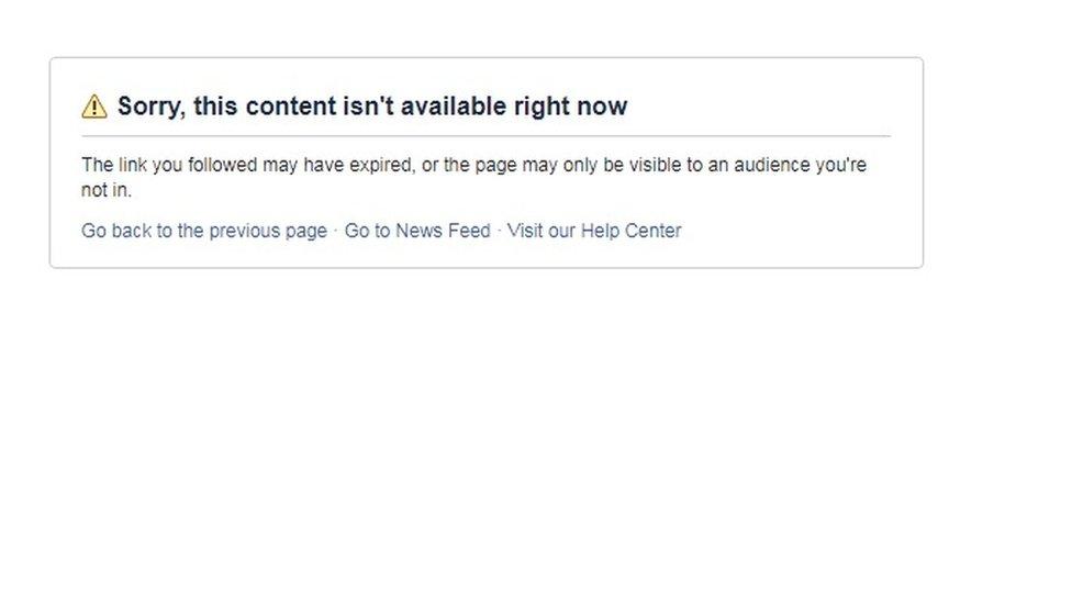 Facebook error message