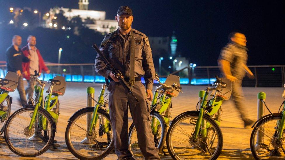 Israeli policeman at scene of Jaffa attacks on 8 March 2016