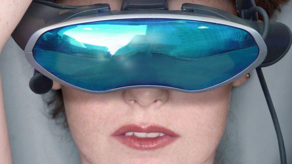 Woman wearing a virtual reality headset