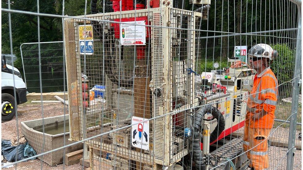 Engineers carrying out investigation work at Cannop Ponds