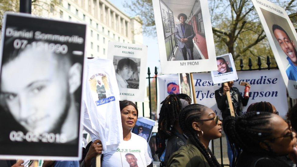 Anti-knife crime campaigners in Whitehall