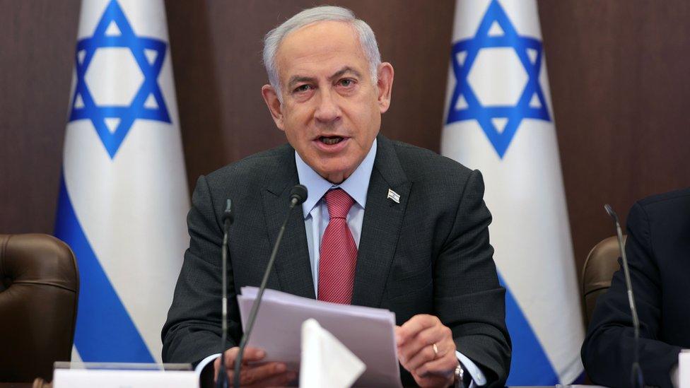 Israeli Prime Minister Benjamin Netanyahu speaks at a weekly cabinet meeting in Jerusalem (19 March 2023)