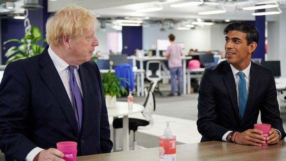 Rishi Sunak and Boris Johnson on a visit to Octopus Energy