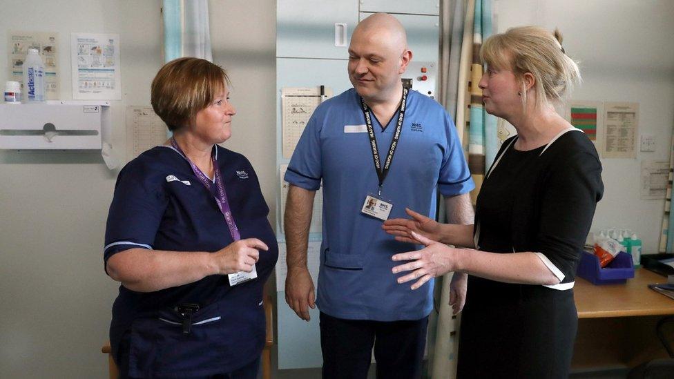 Shona Robison with staff at Perth Royal Infirmary