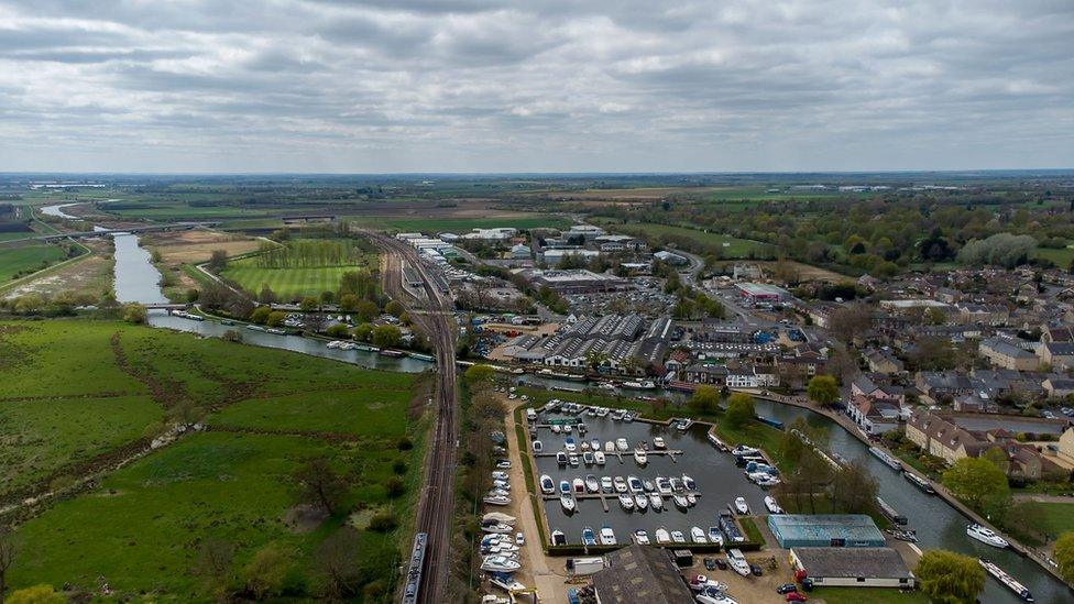 Ely railway line viewed from above