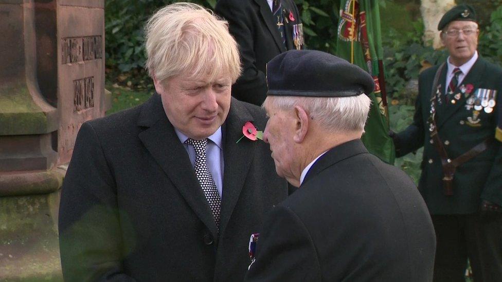 Boris Johnson met veterans on Monday during a visit to Wolverhampton