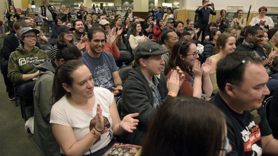 : Fans applaud during a signing event for "Star Wars: Women Of The Galaxy" at Barnes & Noble at The Grove on March 06, 2019 in Los Angeles, California.