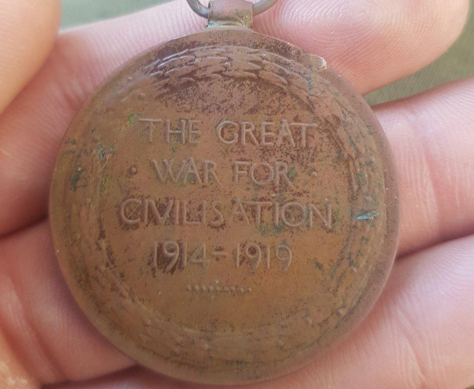 War medal with the inscription: "The Great War For Civilisation 1914-1919