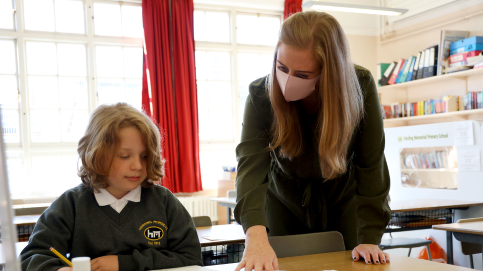 Teacher wearing facemask