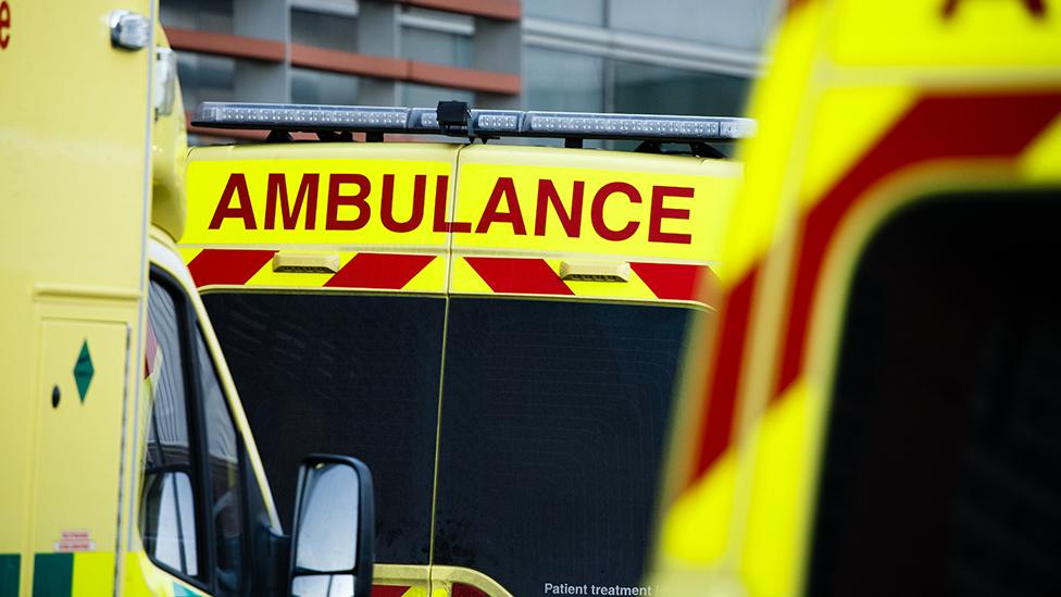 View of the back of an ambulance