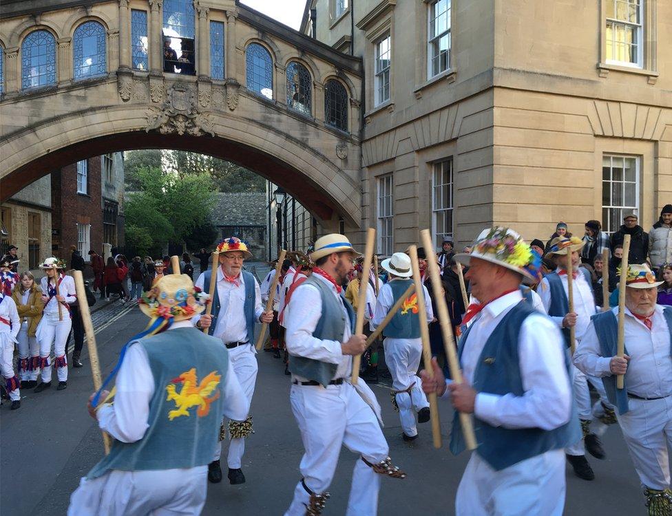 Morris Dancers under the Hertford Bridge in Oxford