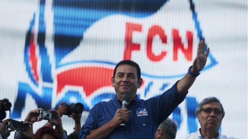 Guatemalan presidential candidate Jimmy Morales speaks during a political rally in downtown Guatemala City, October 22, 2015