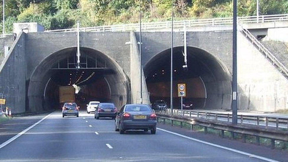 The entrance to the westbound Brynglas Tunnels