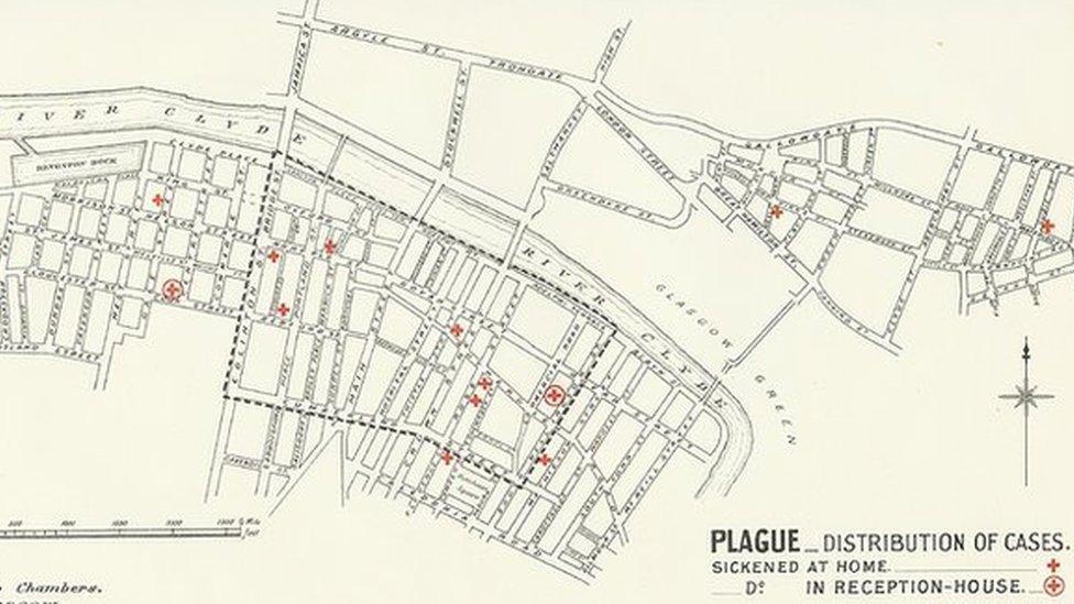 Map showing the distribution of plague cases in Glasgow in 1900