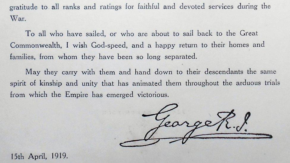 Letter signed by King George V