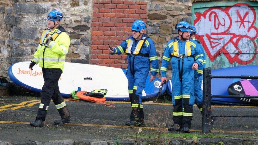 Rescue workers at the River Cleddau in Haverfordwest