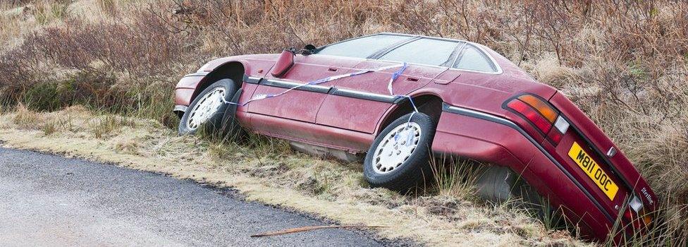 car in ditch