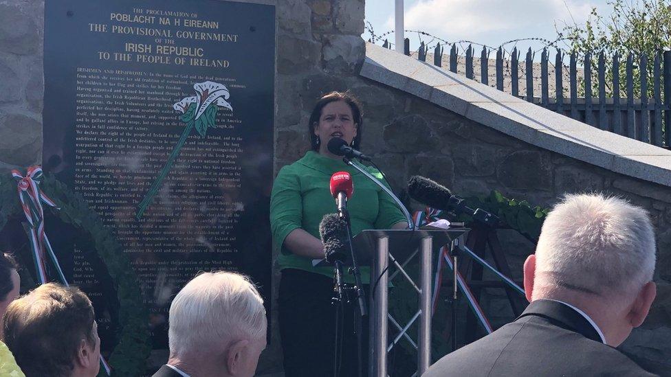 Mary Lou McDonald speaking at the Easter Rising commemoration in west Belfast