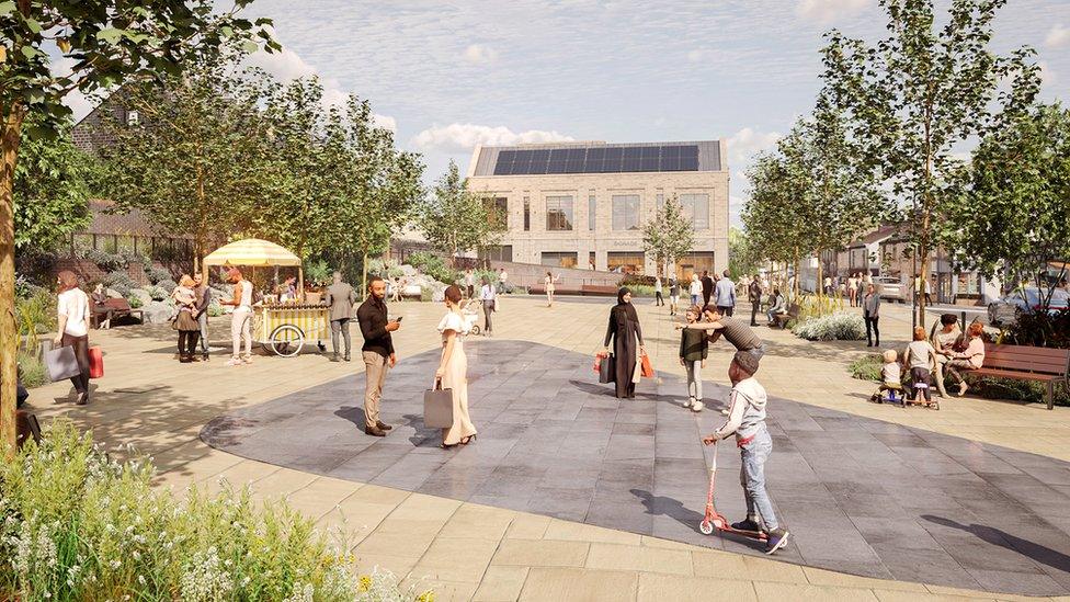 Artist impression of the new town square in Stocksbridge